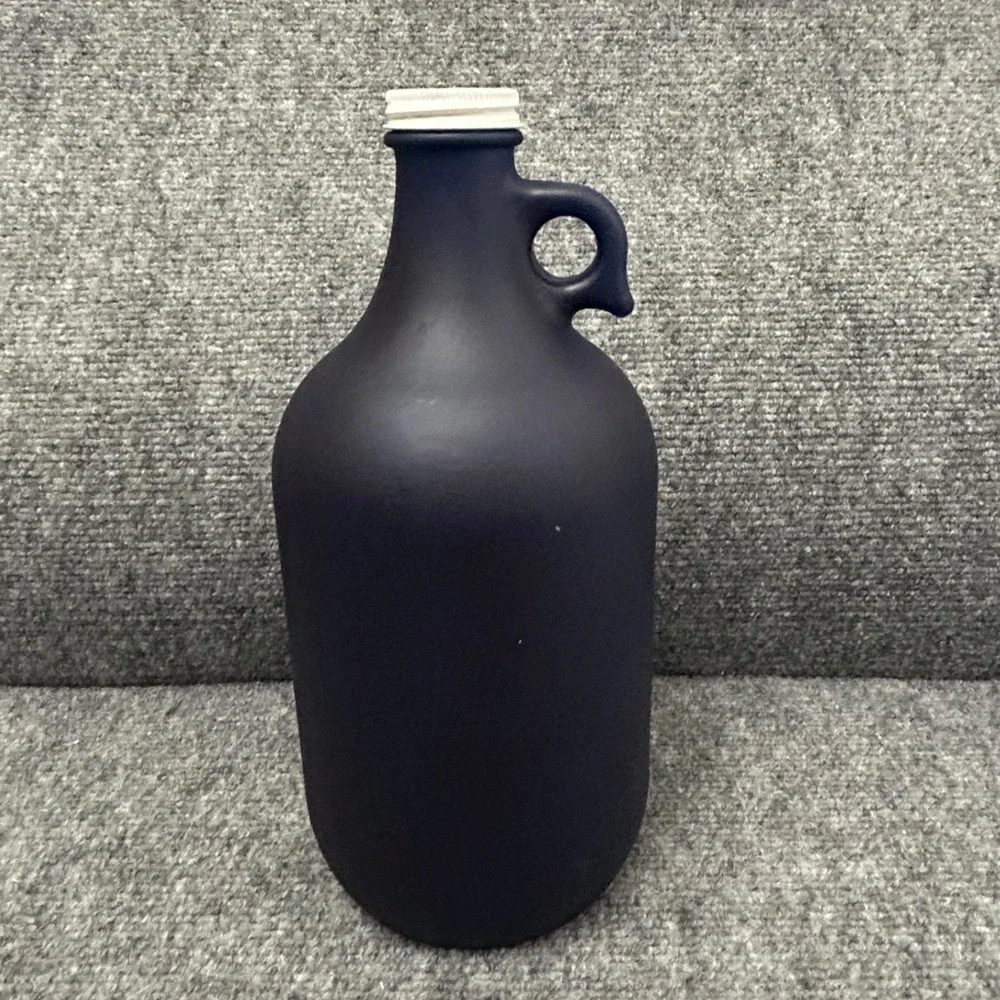 West Virginia Mountaineers WVU Matte Navy Blue Glass Growler Jug 64oz 11in